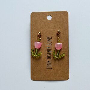 Handmade Beaded Tulip Dangle Earrings